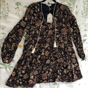 Print chiffon dress with tassels